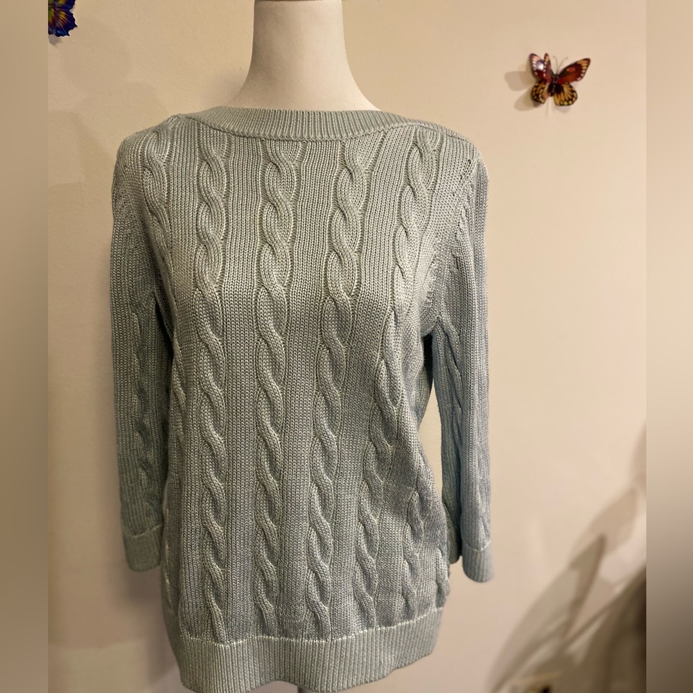 Brooks Brothers cable knit, chunky boatneck sweater with 3/4 sleeves size XL